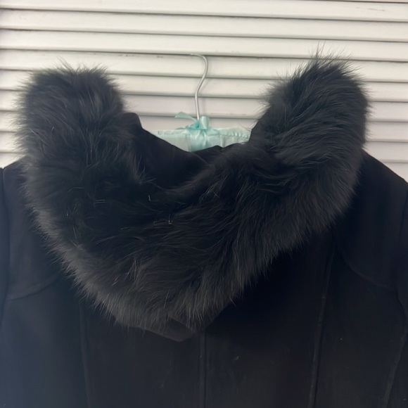 Gorgeous SACHI wool & cashmere 3/4 length coat w/ fur trimmed hood - Picture 8 of 10